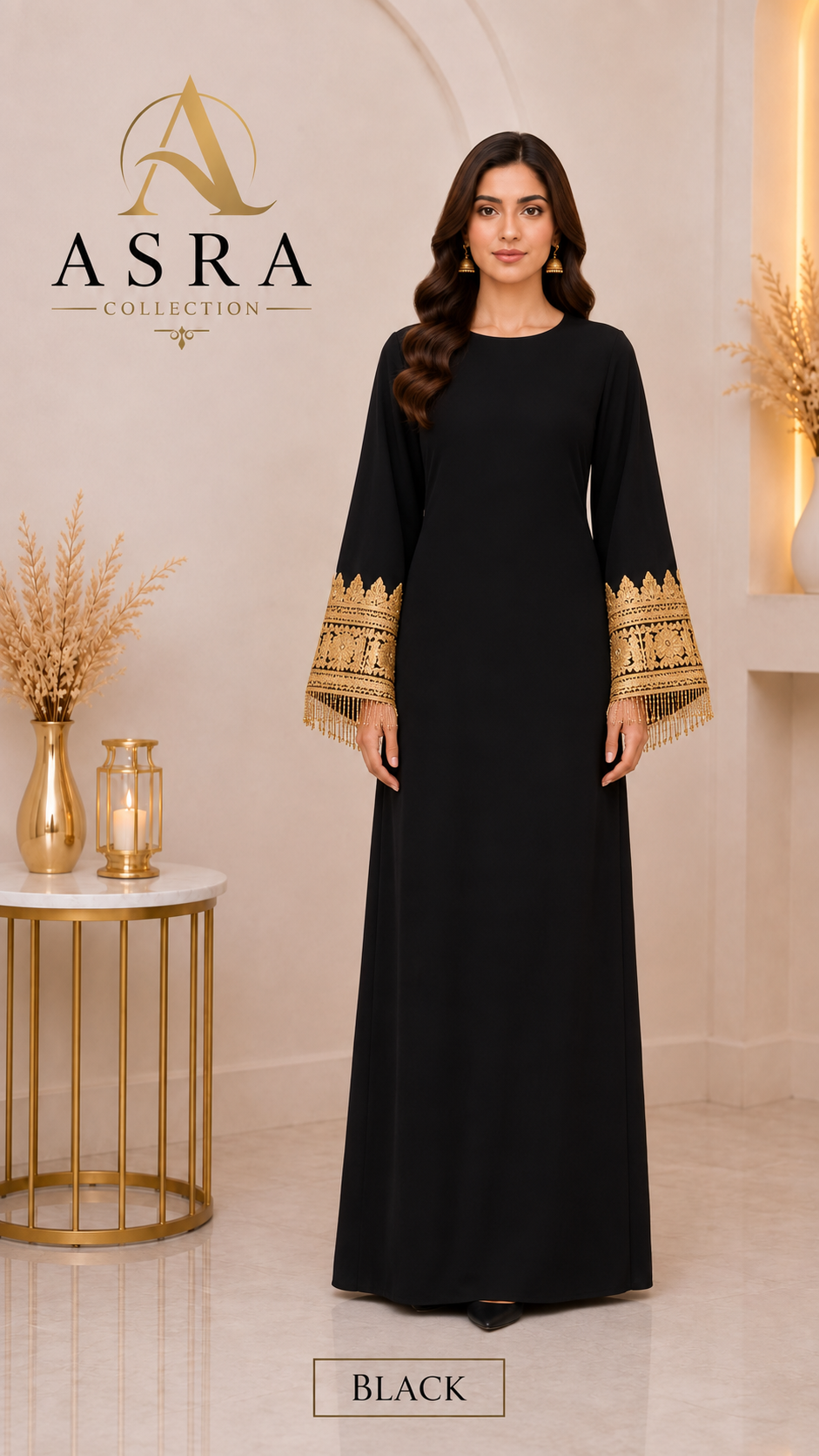 Golden Embroidered Sleeve Maxi Dress