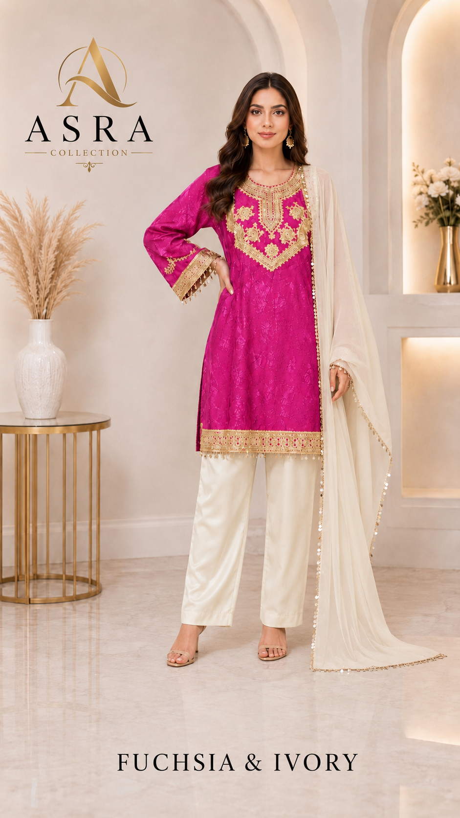 Fuchsia & Ivory 3-Piece Punjabi Suit