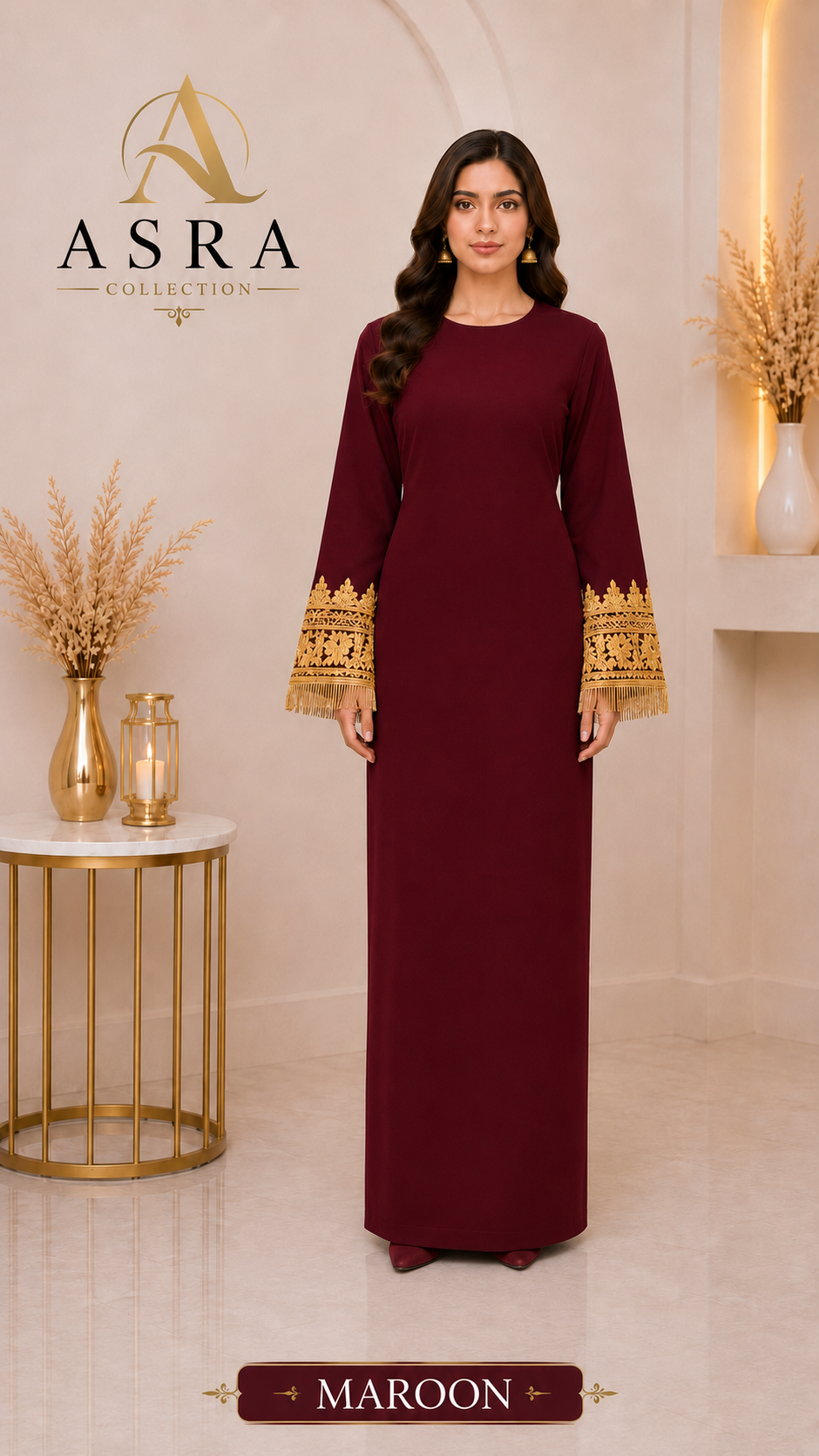 Golden Embroidered Sleeve Maxi Dress