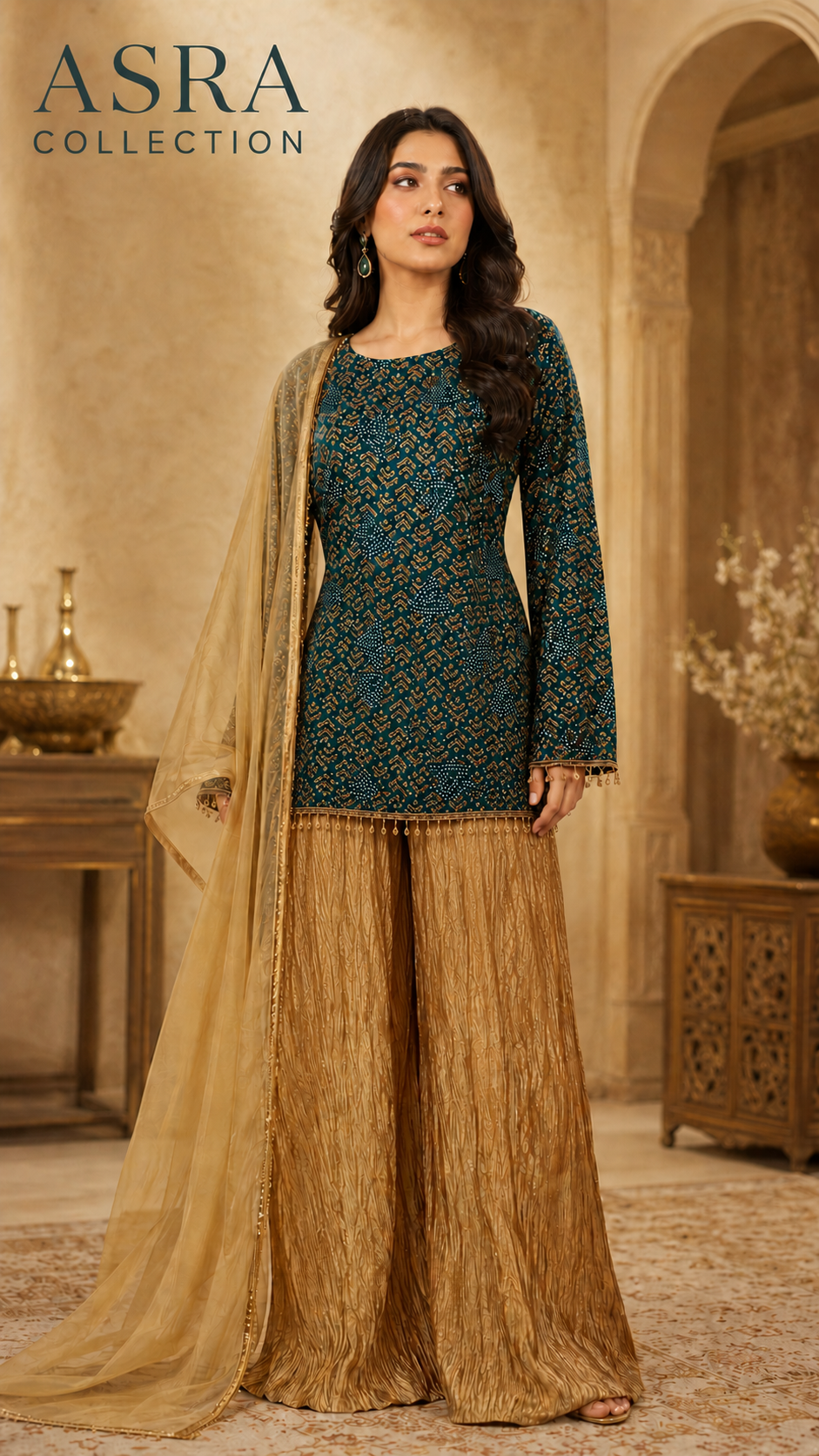 Emerald & Gold Embroidered Sharara Set