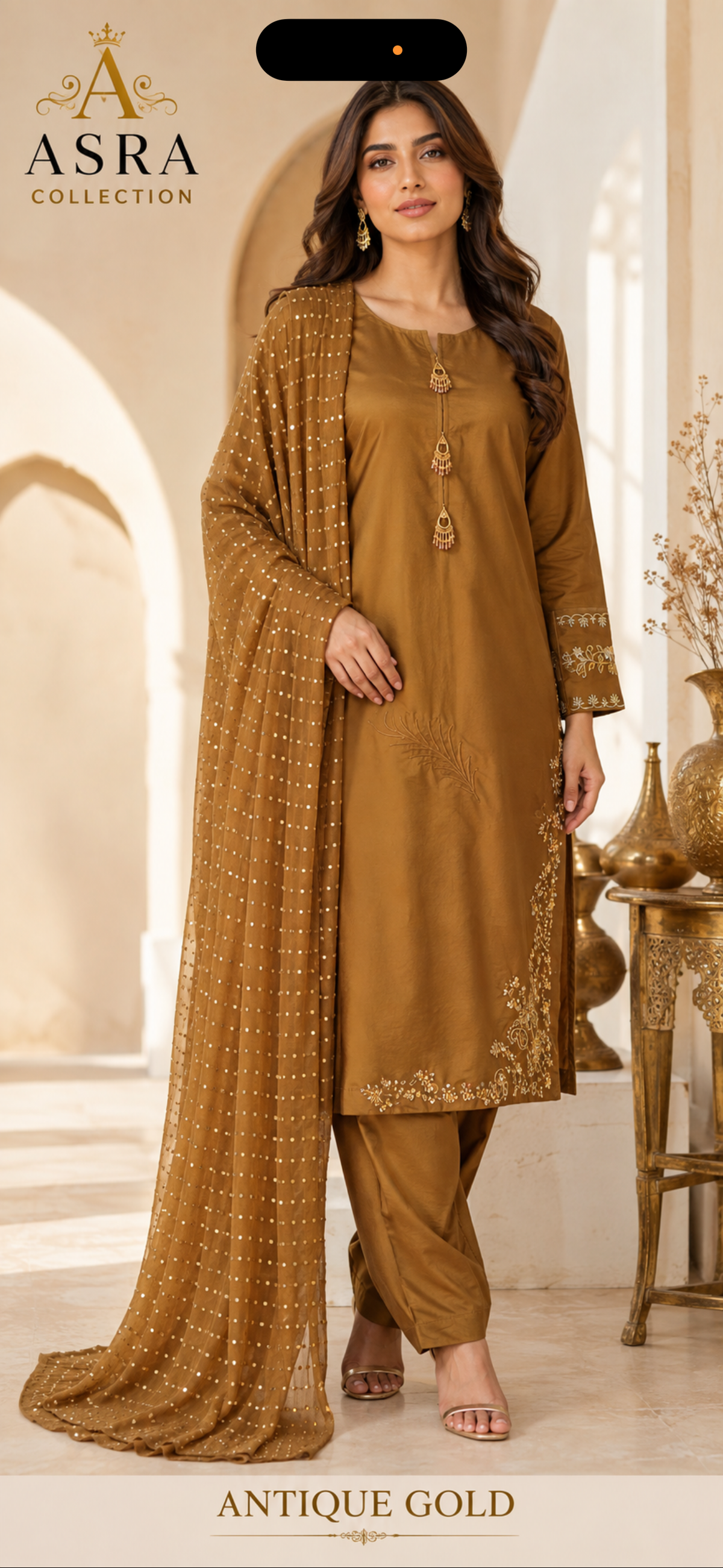 Antique Gold Embroidered 3-Piece Set