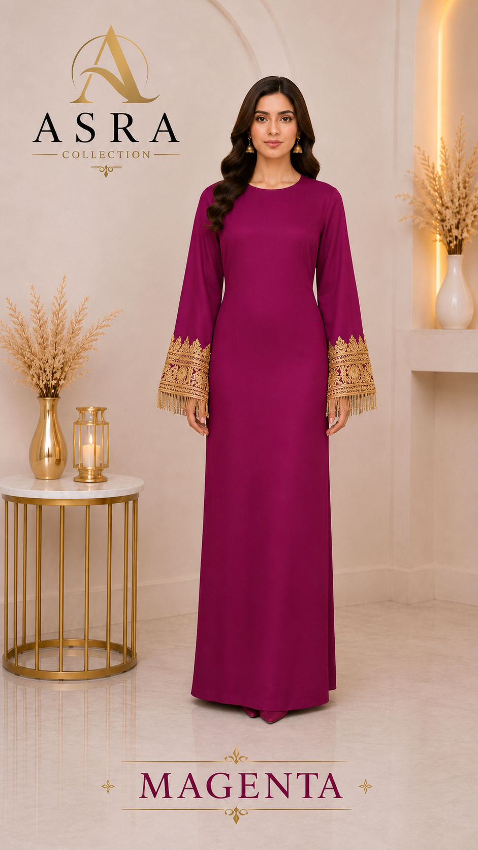 Golden Embroidered Sleeve Maxi Dress