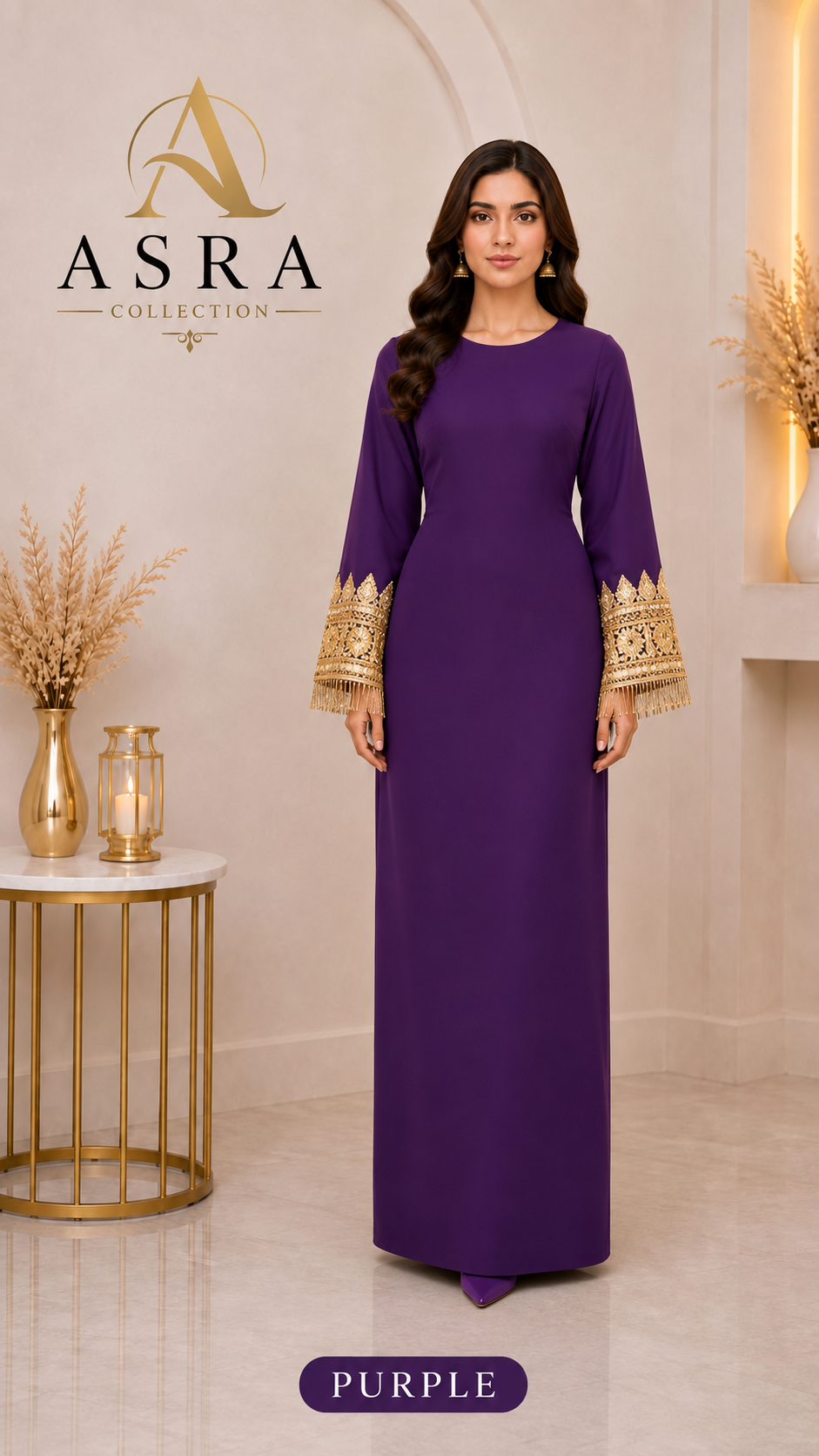 Golden Embroidered Sleeve Maxi Dress